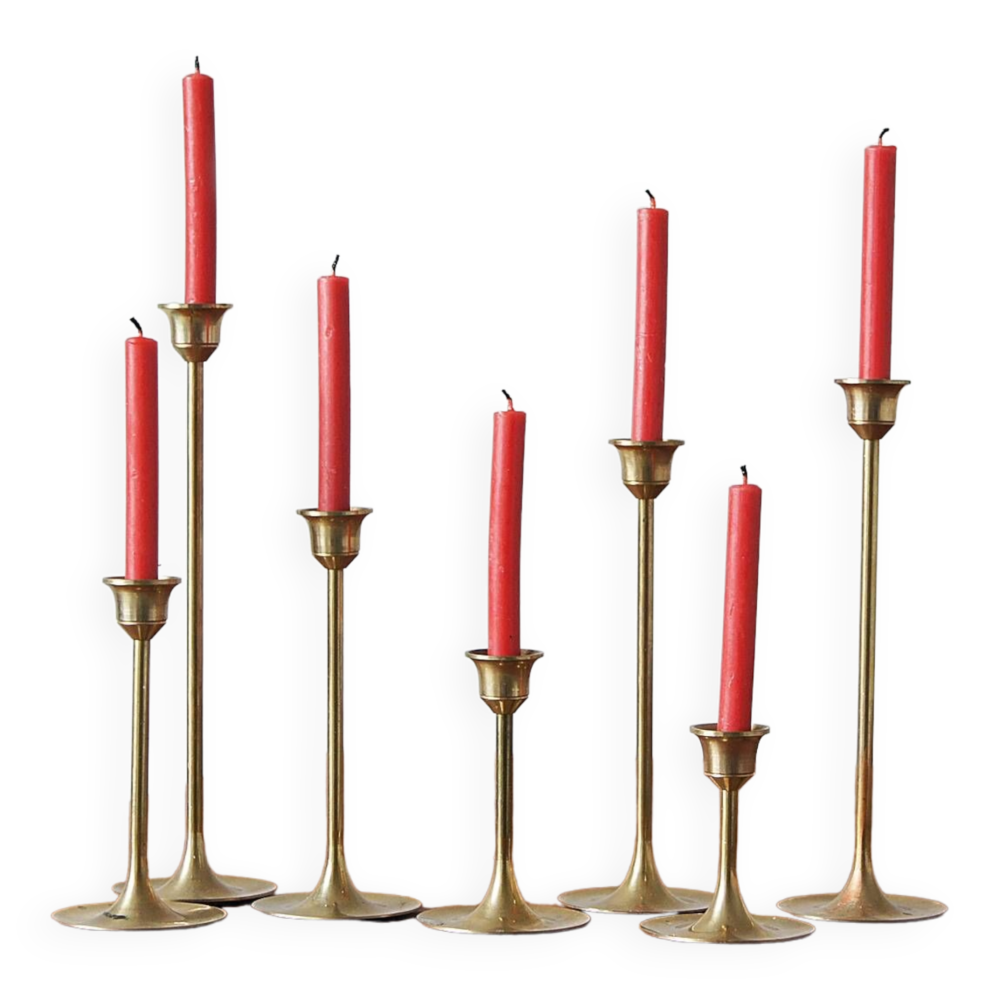 Vintage scandinavian candlesticks in brass by massiv messing, 1960s, set of 7