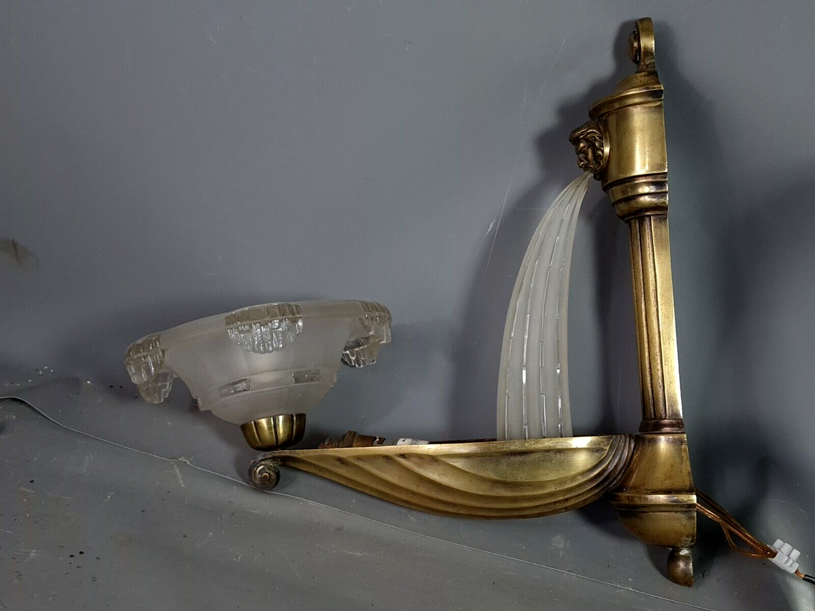 Art Deco bronze & glass wall lamp