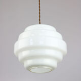 Mid-century Brass and Opaline Pendant Lamp, Italy