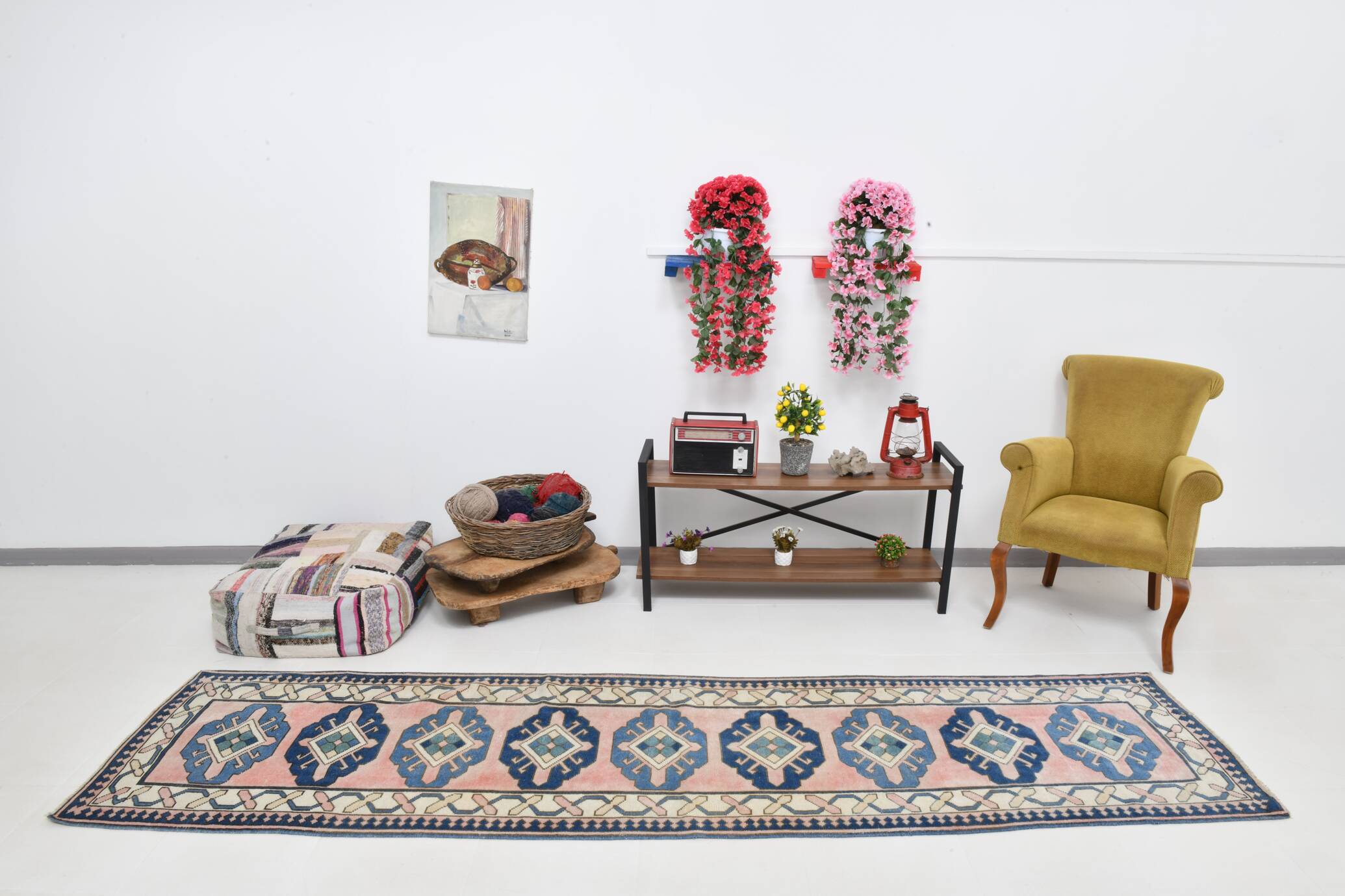 3x10 Pink & Blue Oushak Runner Rug 80x325Cm SK 22171