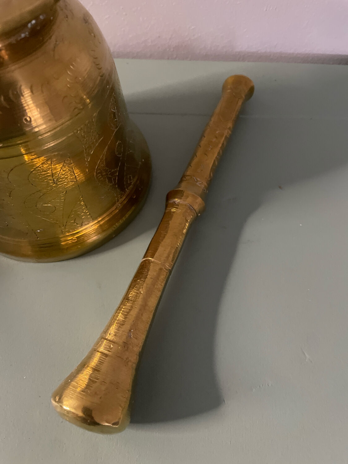 Golden metal mortar and pestle