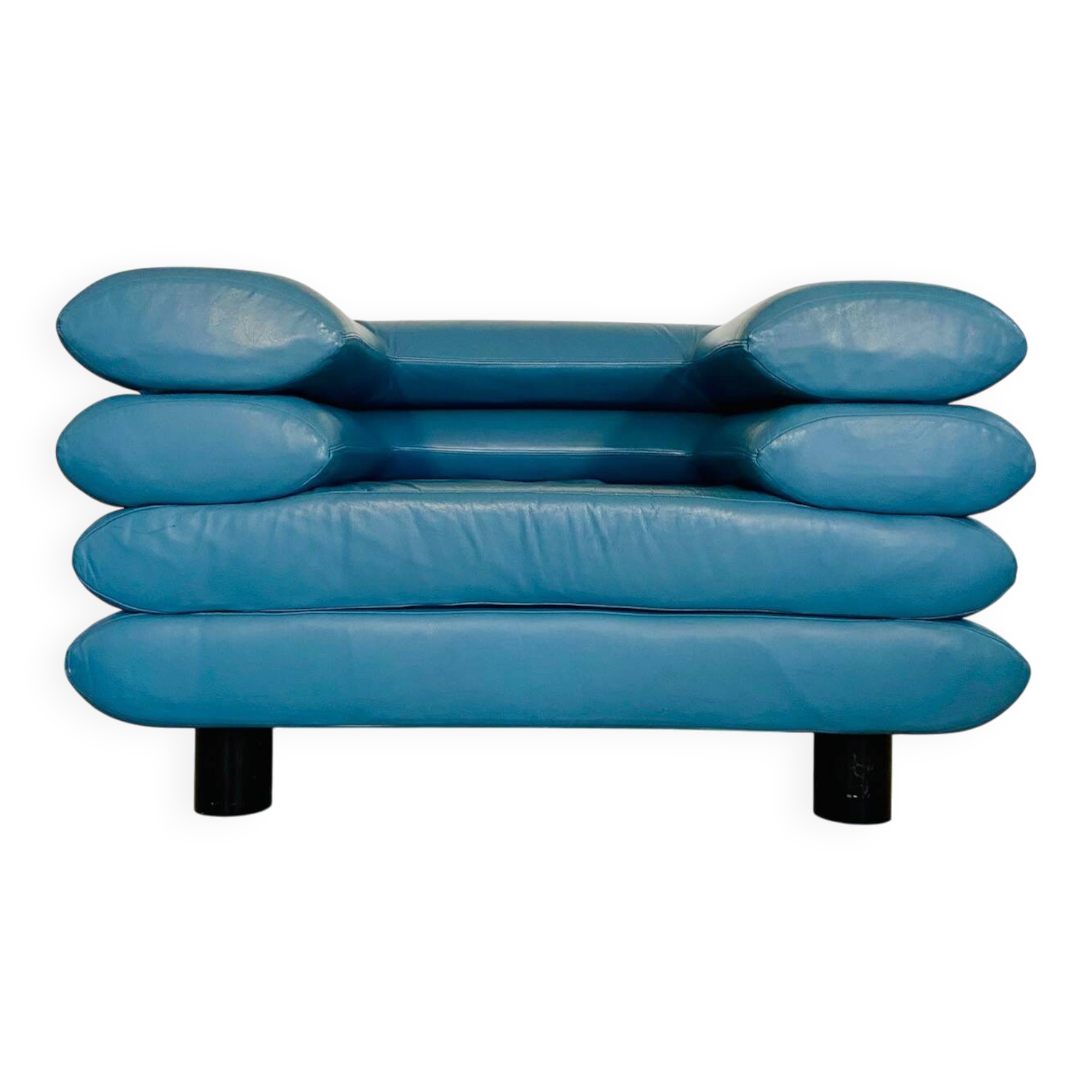 Chaise lounge suédoise vintage rétro en cuir turquoise