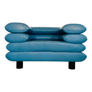 Chaise lounge suédoise vintage rétro en cuir turquoise