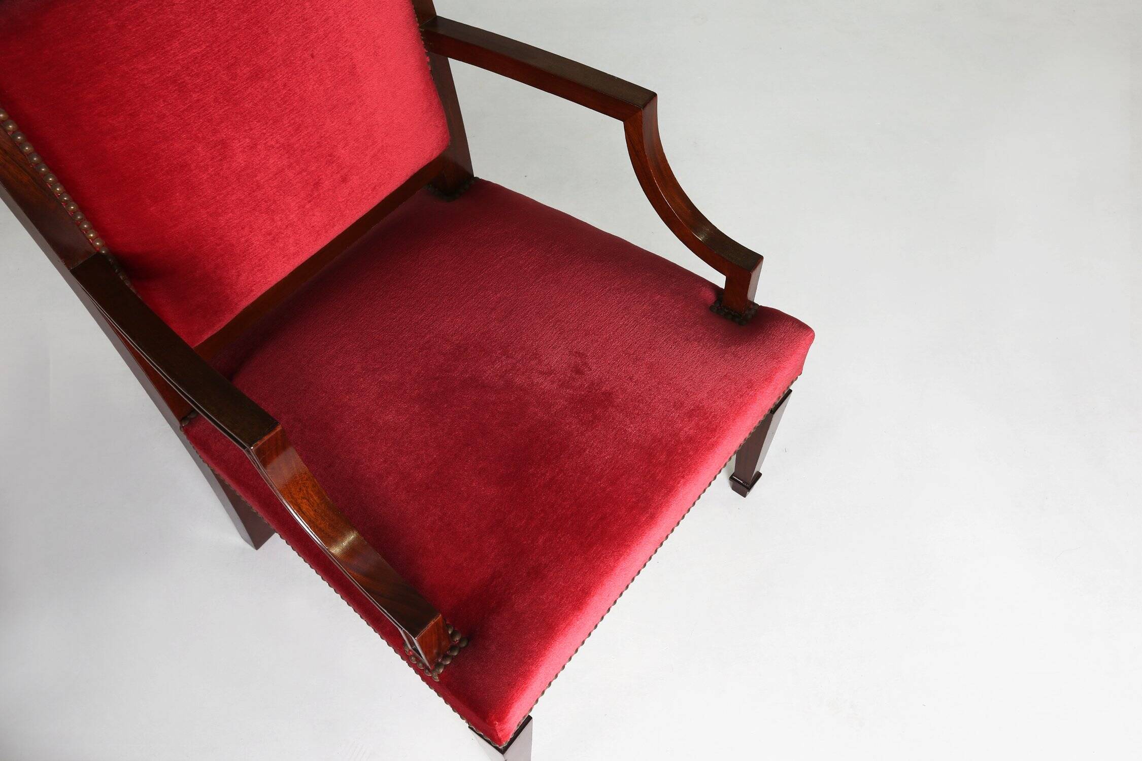 Empire‑Style Armchairs in Wood and Red Velvet, Belgium ca. 195