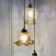 Vintage triple globe waterfall pendant light in amber glass