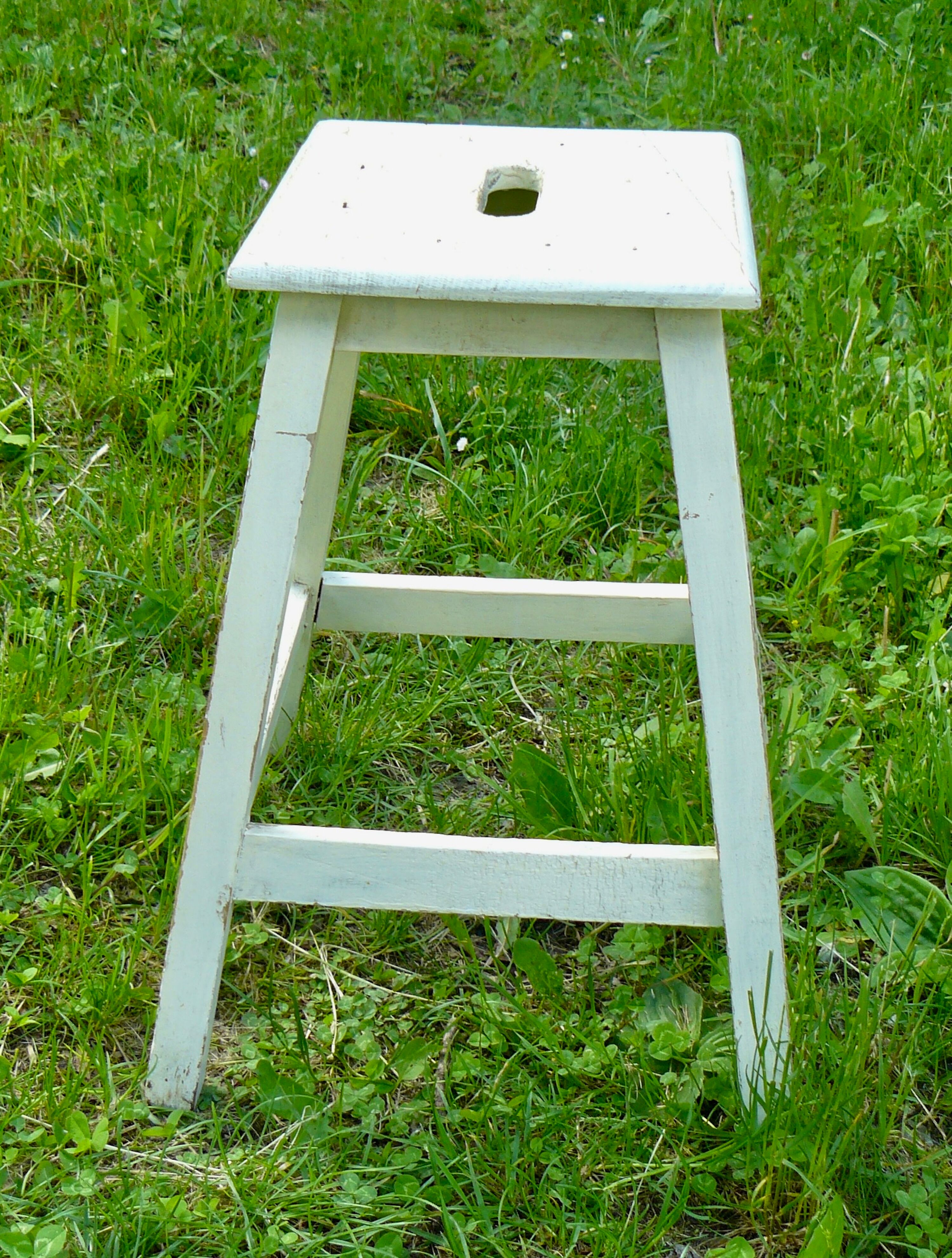 Vintage workshop stool white painted wood
