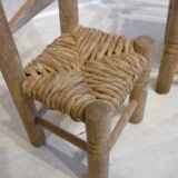 Bench and armchair in wood and straw for doll