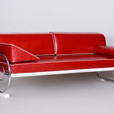 Cherry Red Leather Armchair made in 1930s by Slezak Factories - Restored