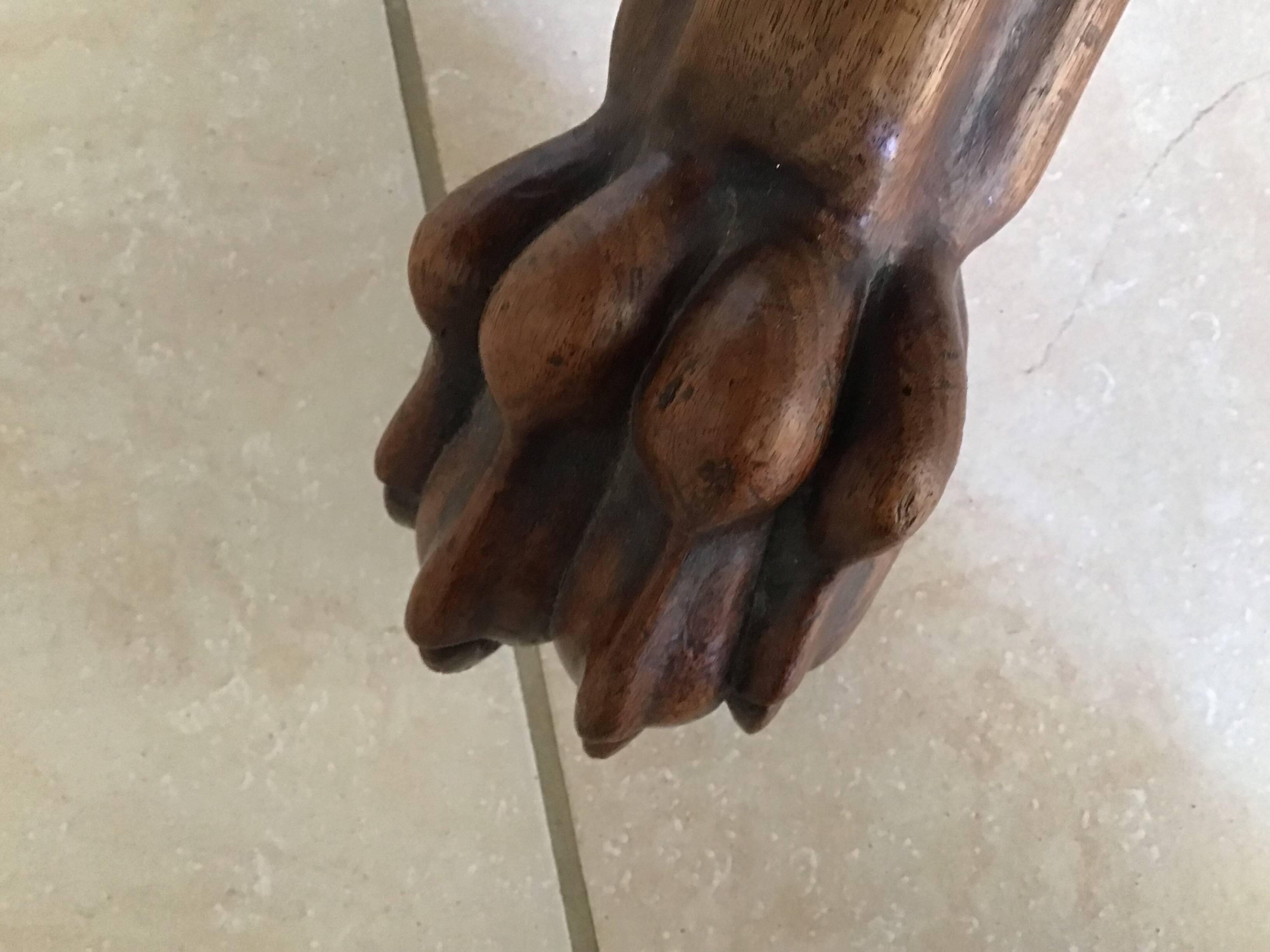 Wooden gueridon with marble, lion paw legs.