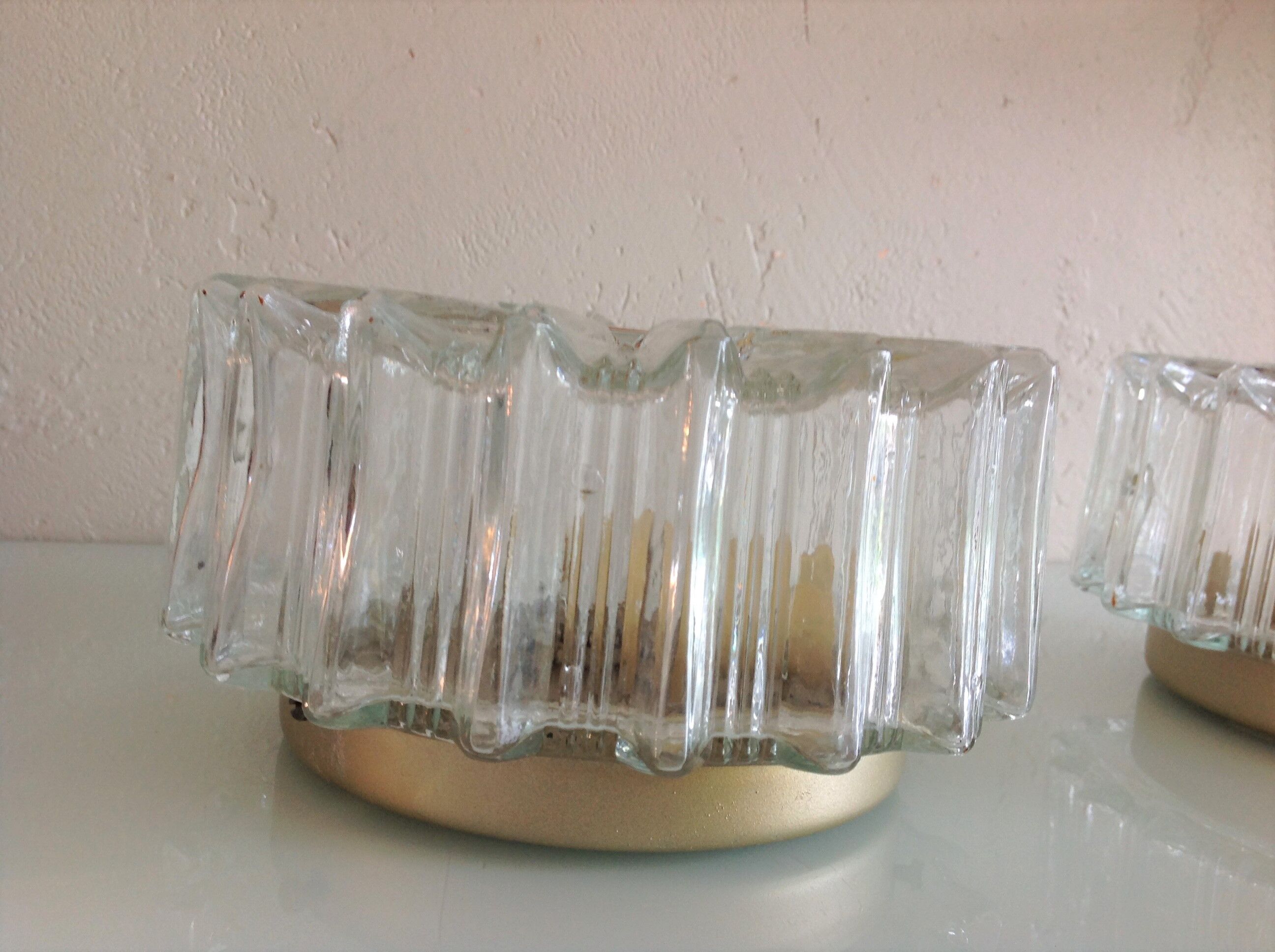 Paire de plafonniers ronds en verre structuré / vintage  années 60-70