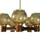 Scandinavian chandelier in mahogany wood and brass
