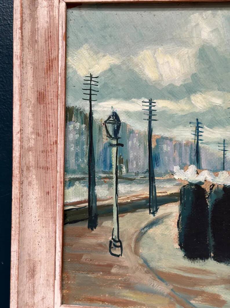 Original Swedish Oil on Panel – "Figures in the Street" by R. Eichburn – Signed – Dated 1936 – Framed – 47 × 39 cm (18.5" × 15.4")