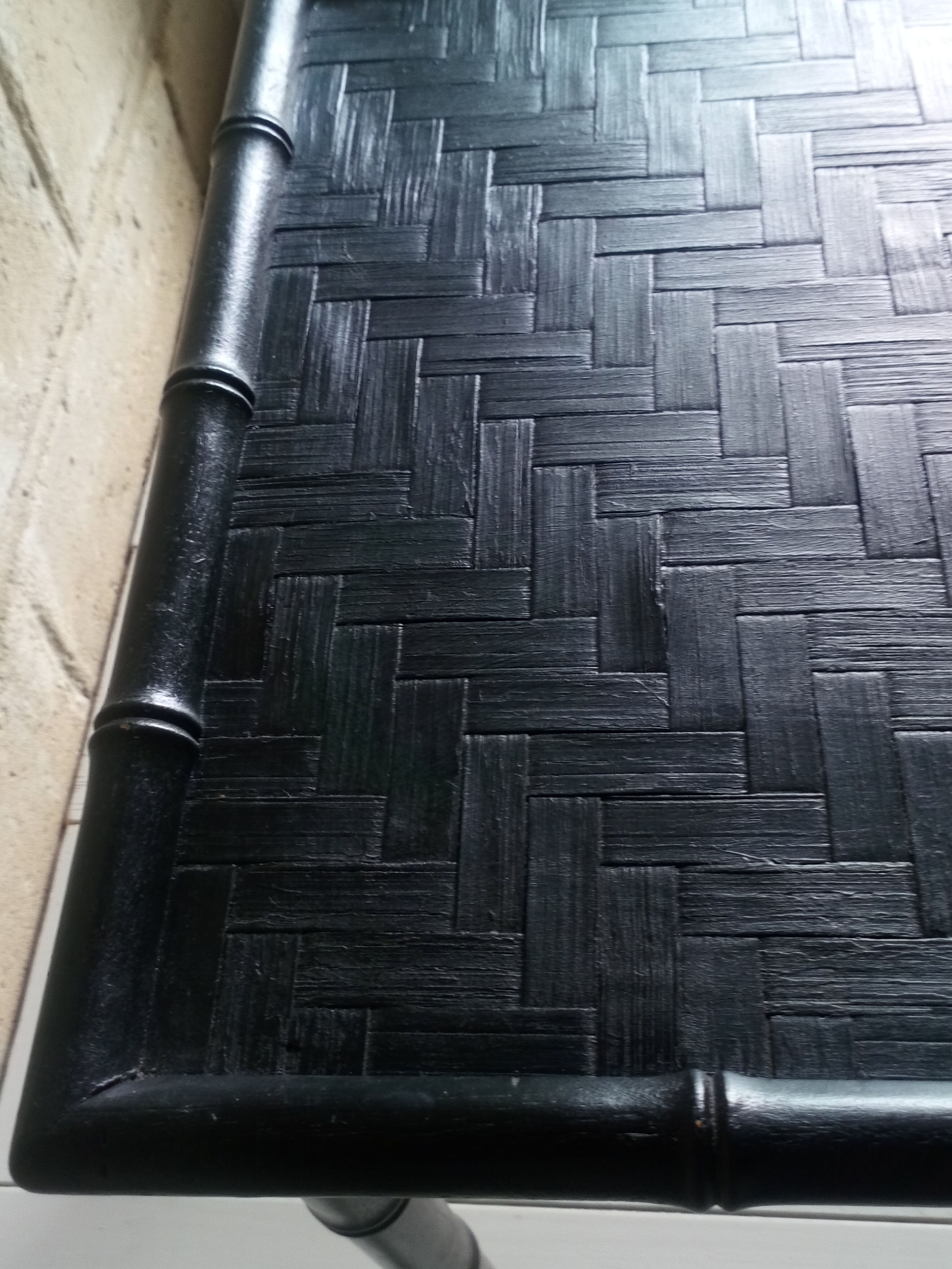 Black wood and bamboo side table