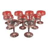 9 antique champagne glasses frosted engraved decor slender molded foot