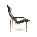 2x Vintage black leather armchair by Strässle HE1106 designed by Hans Eichenberger