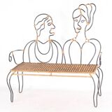 Iron and rattan bench