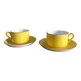 Saint Amand yellow ceramic cups and saucer