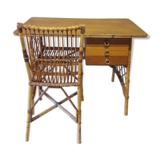 Bureau en rotin Louis Sognot et sa chaise