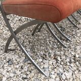 Suite of 4 vintage orange chairs 1970 steel and suede