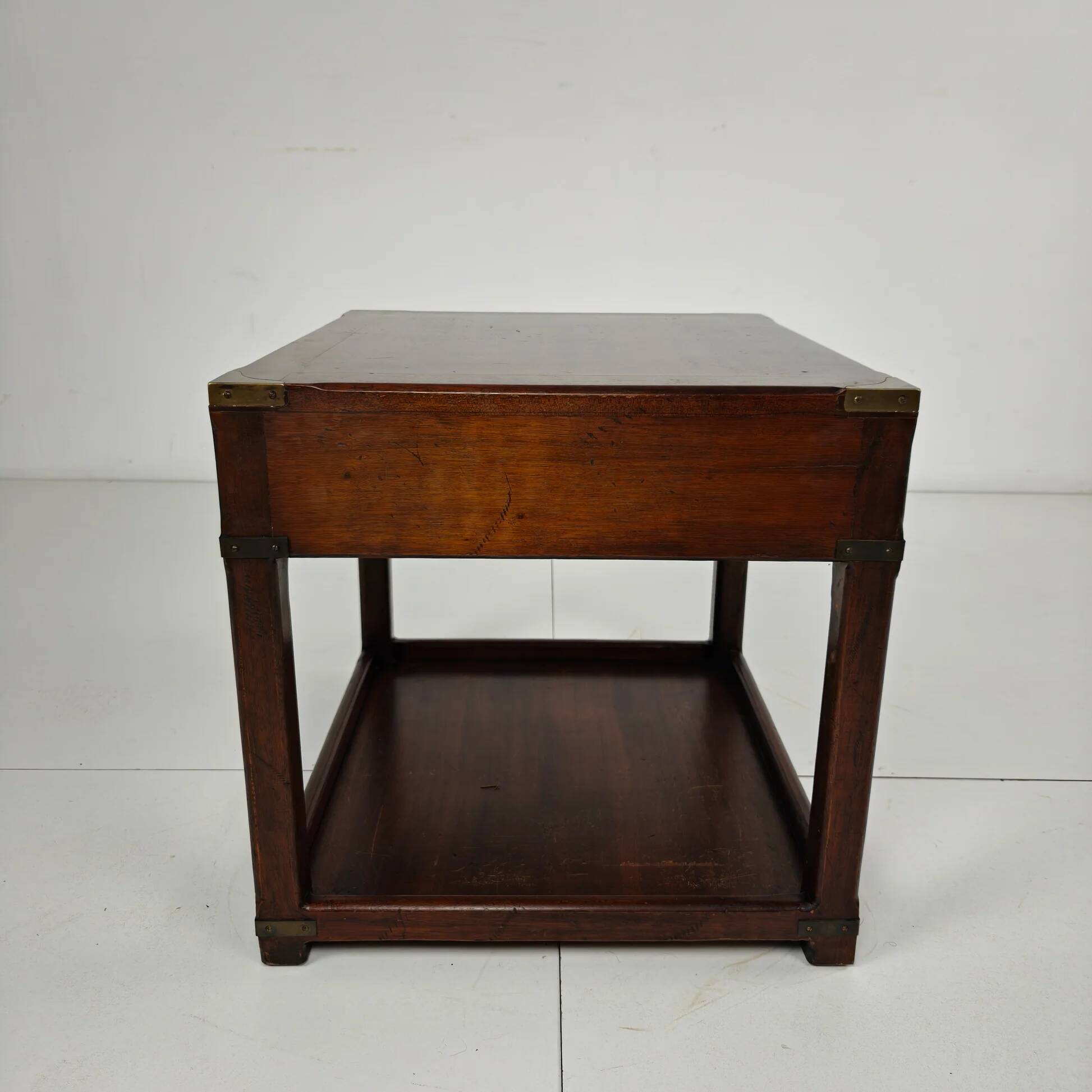 Antique military campaign side table / end lamp table – brass details – c.1900–1920