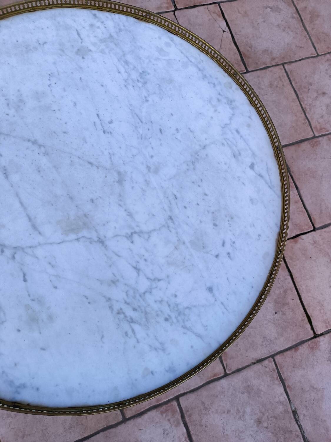 Antique Louis XVI style hot water bottle table with marble top