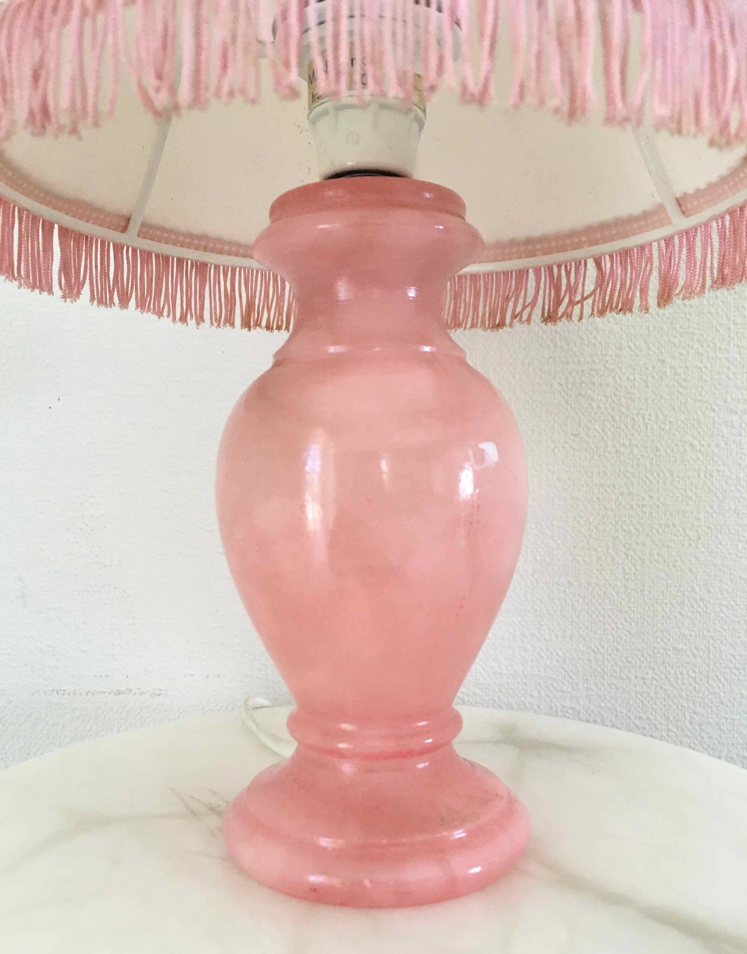 Vintage pink alabaster bedside lamp