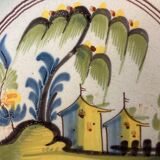 Nevers, earthenware dish willow decoration and eighteenth century pagodas