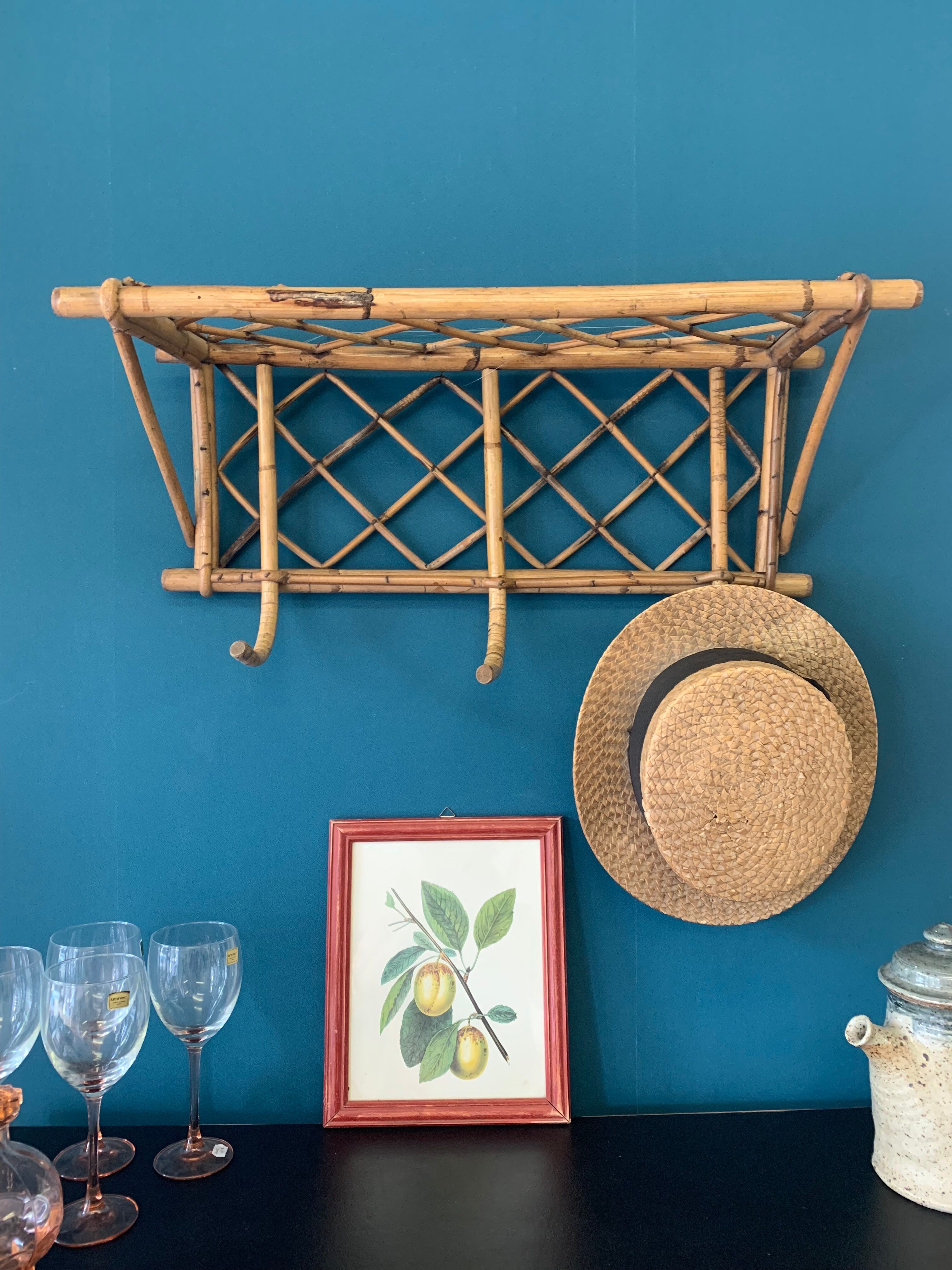 Rattan wall coat rack
