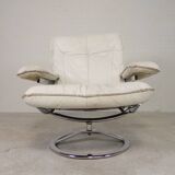 Leolux armchair, swivel chair with white leather upholstery, 1960s