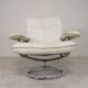 Fauteuil Leolux, fauteuil pivotant avec revêtement en cuir blanc, années 1960