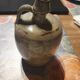 Brown glazed stoneware candlestick with handle – vintage style