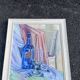 Still life with blue bottle and glass – Signed painting