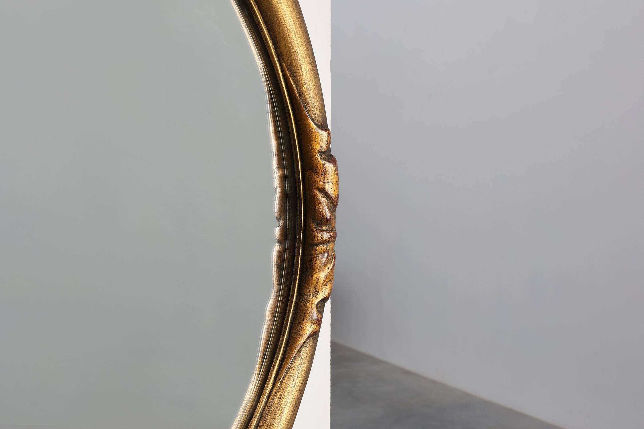 Art Deco oval gilt oak mirror, Belgium 1920s