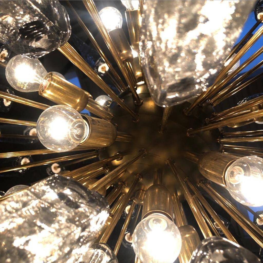 Mid Century Style Sputnik Lamp, Murano Glass and Brass Italian Chandelier