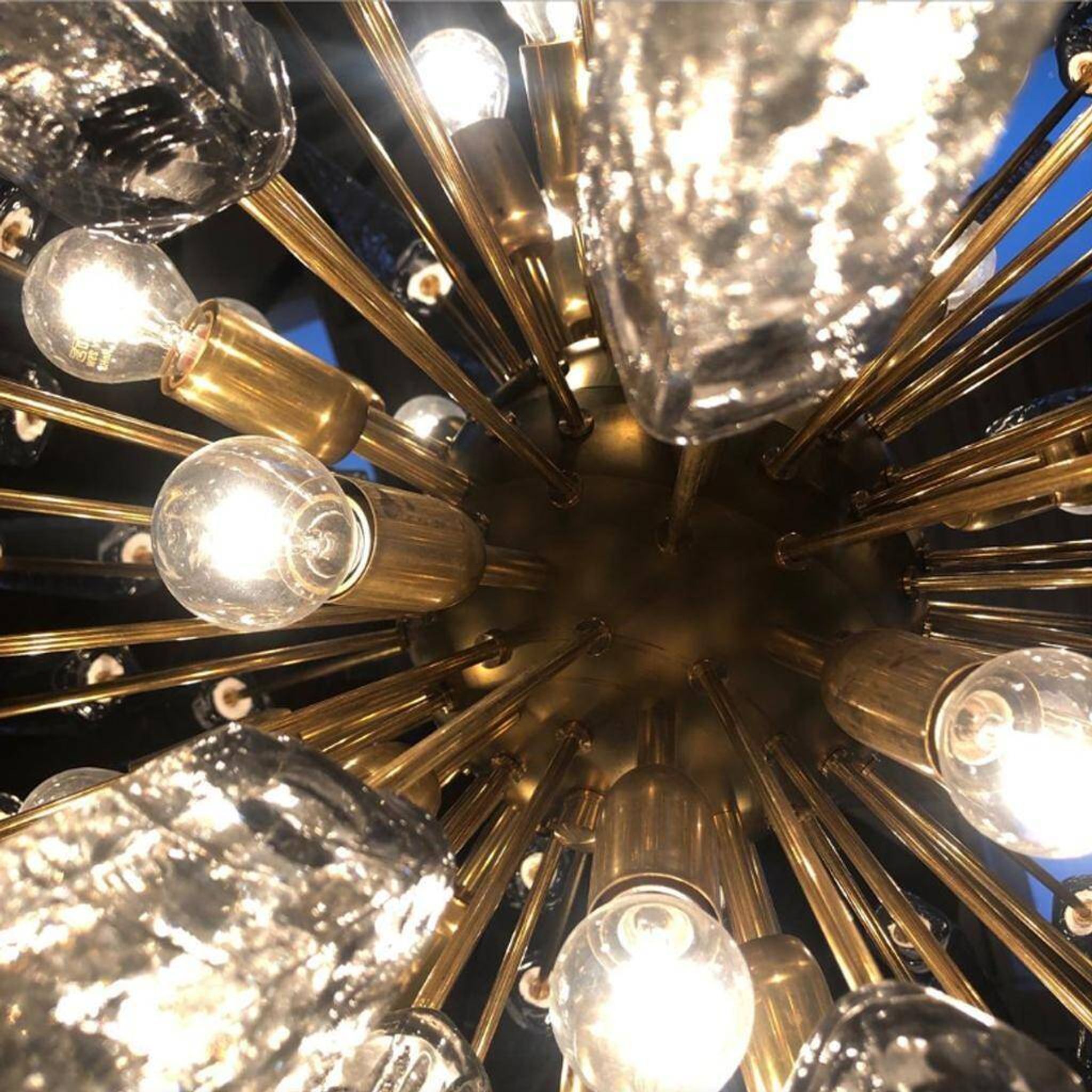 Mid Century Style Sputnik Lamp, Murano Glass and Brass Italian Chandelier