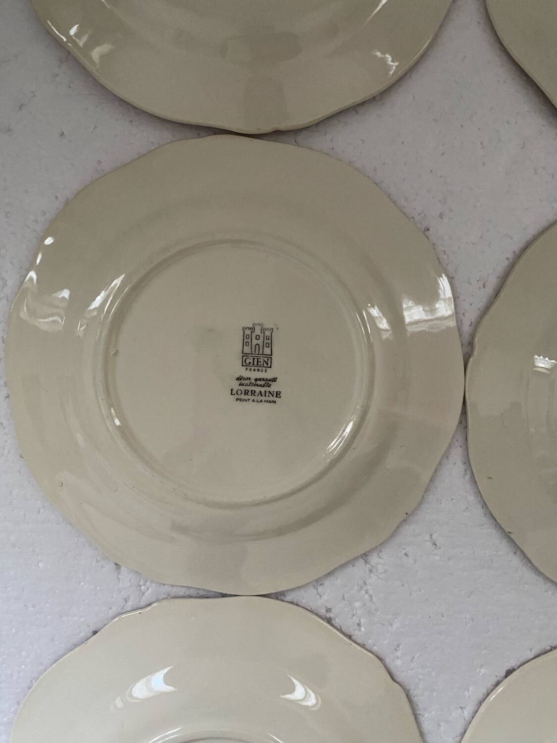 Service 6 assiettes plates gien lorraine fleurs peintes à la main
