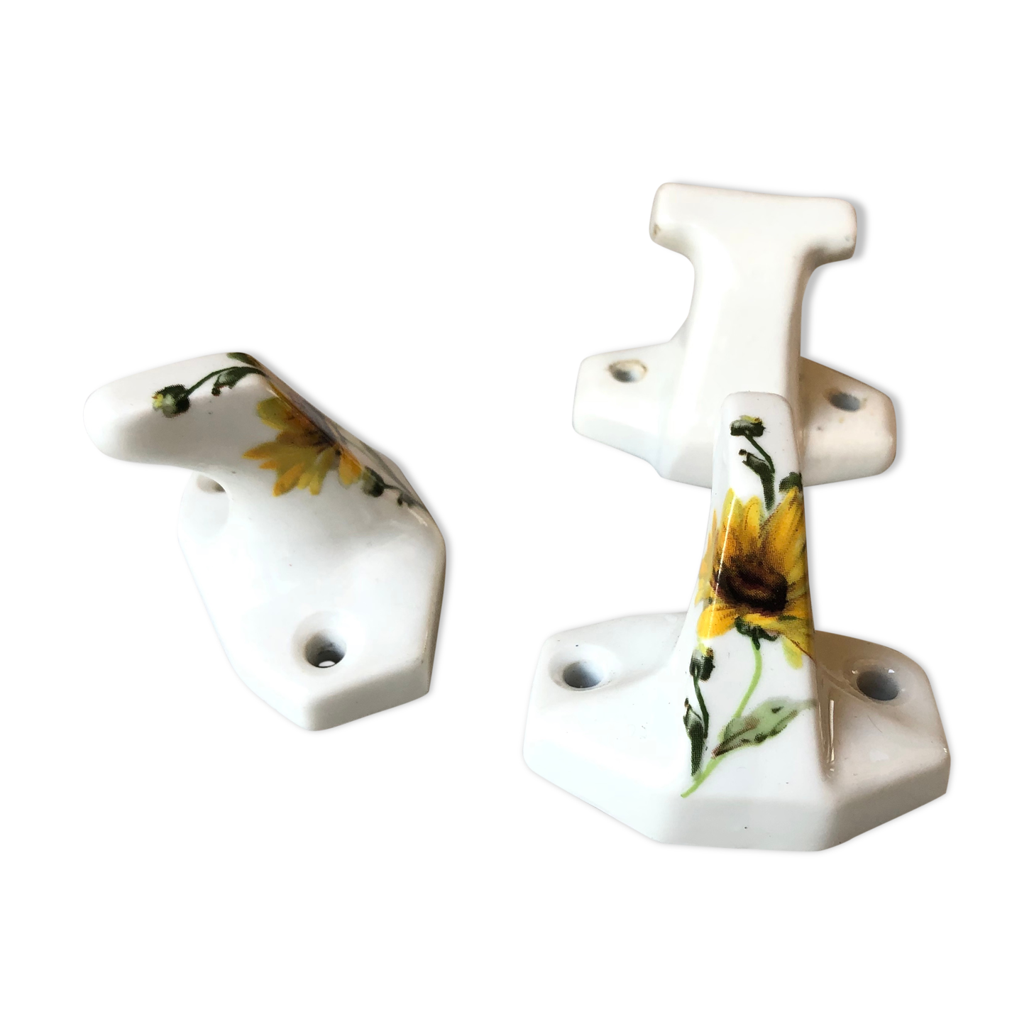 3 patères wall-makeers ceramic porcelain floral vintage 60 Samaritan France