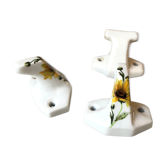 Set de 3 patères portemanteaux mural céramique porcelaine fleurie vintage 60 samaritaine France