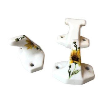 3 patères wall-makeers ceramic porcelain floral vintage 60 Samaritan France