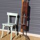 Brutalist wrought iron wood floor lamp