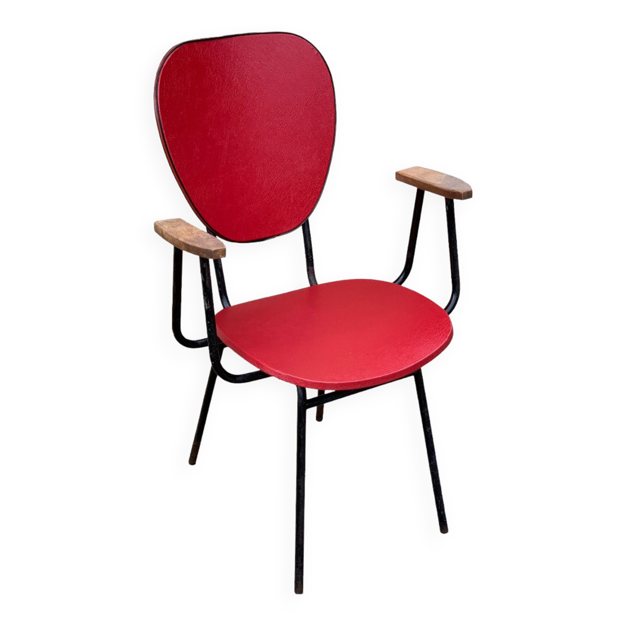 Fauteuil de bureau en métal bois et skaï 1950