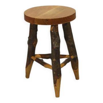 Ancien tabouret / table d'appoint en hêtre Wabi Sabi