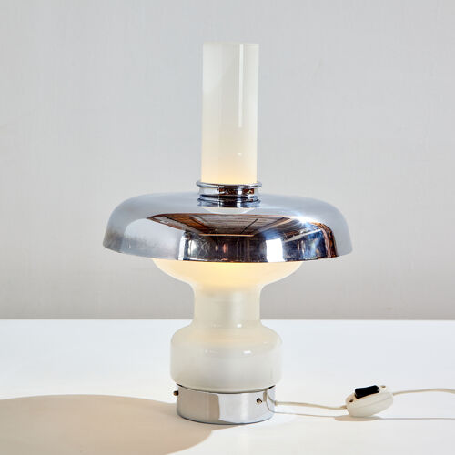 Chrome and glass table lamp