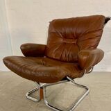 Vintage mid-century Scandinavian cognac leather lounge chair by Harald Relling