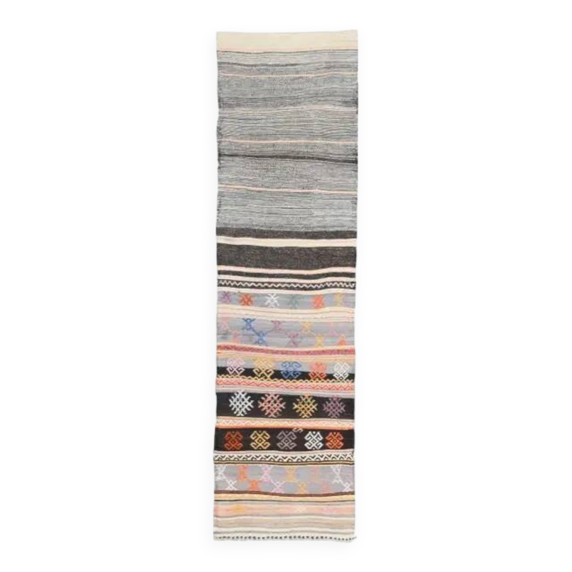 1970s Vintage Turkish Oushak Handmade Wool Cotton Beige Runner Rug 63x237