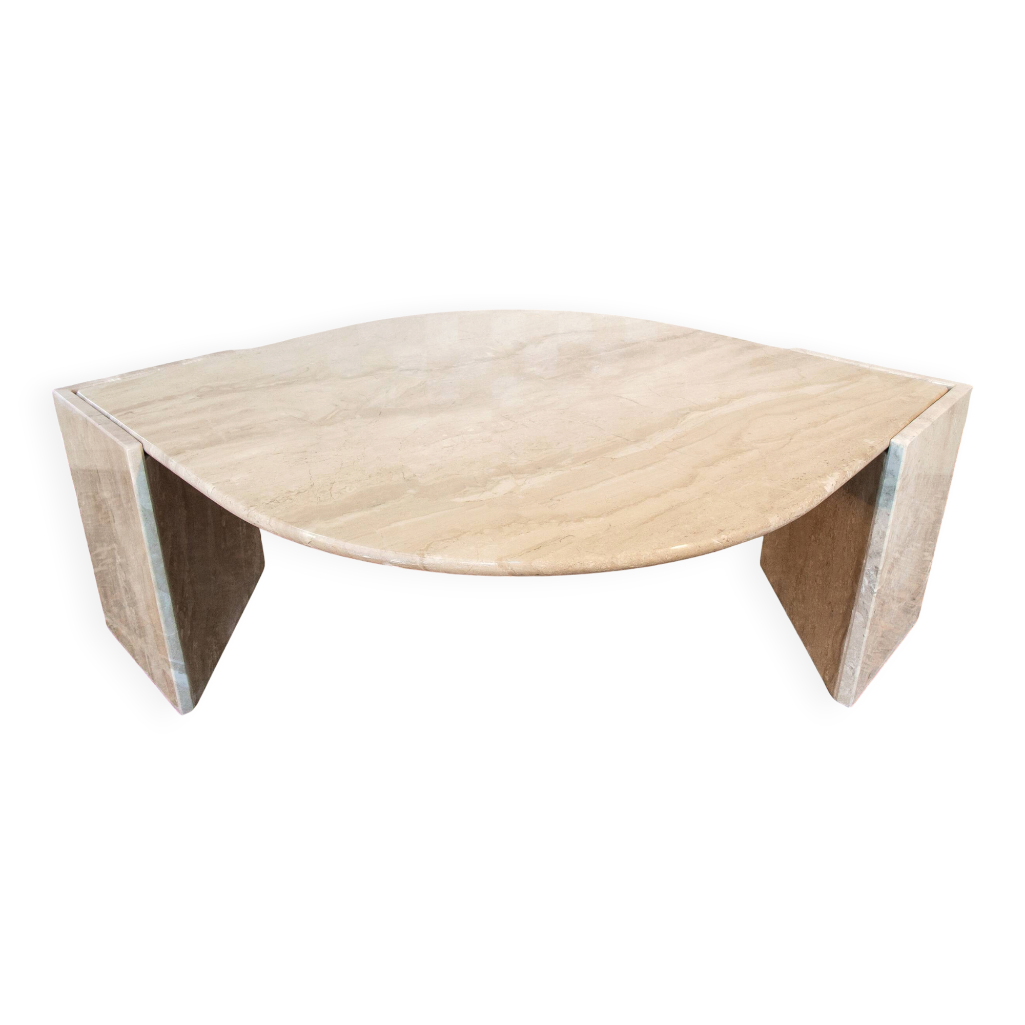 Table basse Roche Bobois forme œil en travertin 1970/80