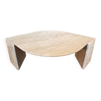 Table basse Roche Bobois forme œil en travertin 1970/80
