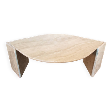 Table basse Roche Bobois forme œil en travertin 1970/80