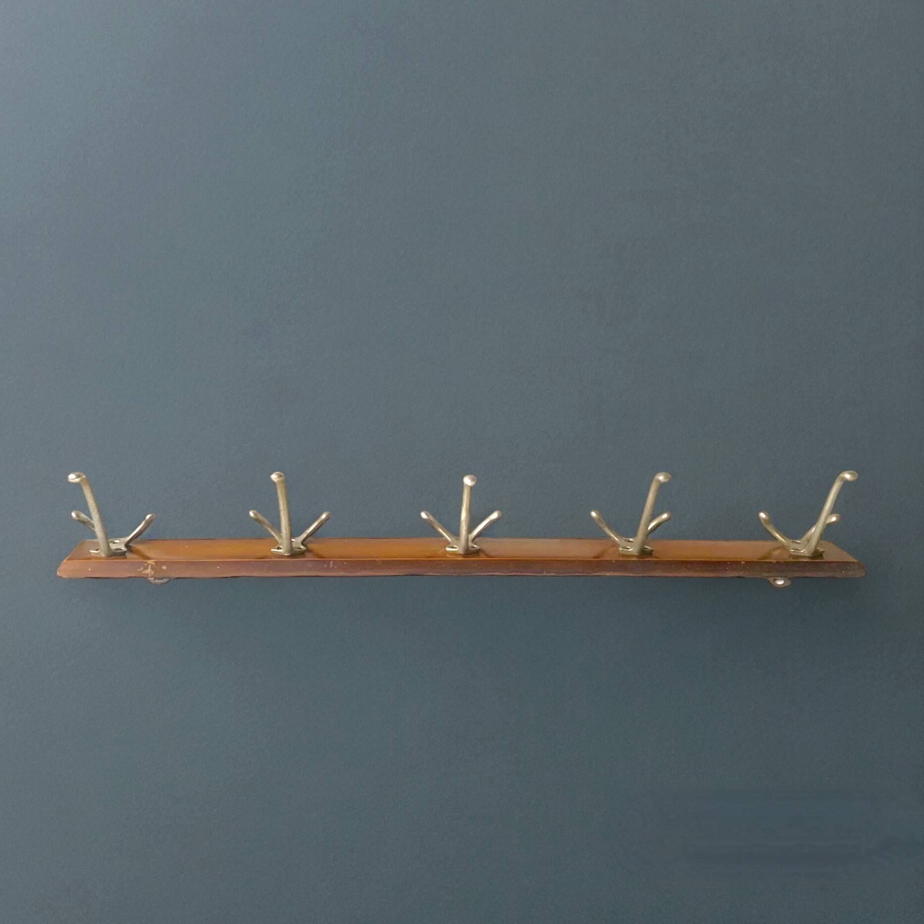 Vintage wooden wall coat rack - 5 hooks