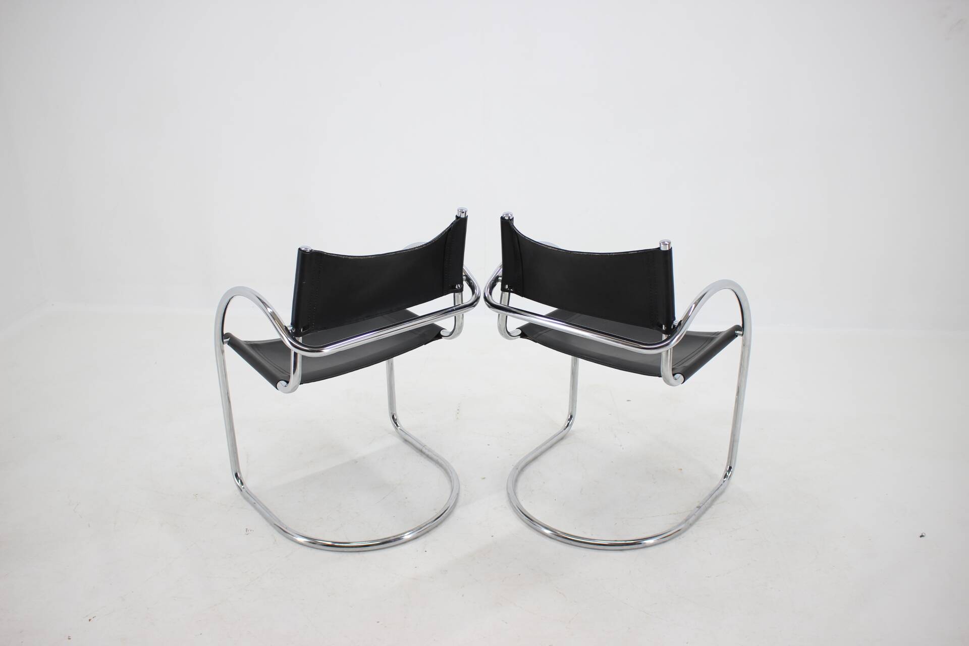 1970s Set of Four Chrome and Leather Tubular Chairs, Czechoslovakia
